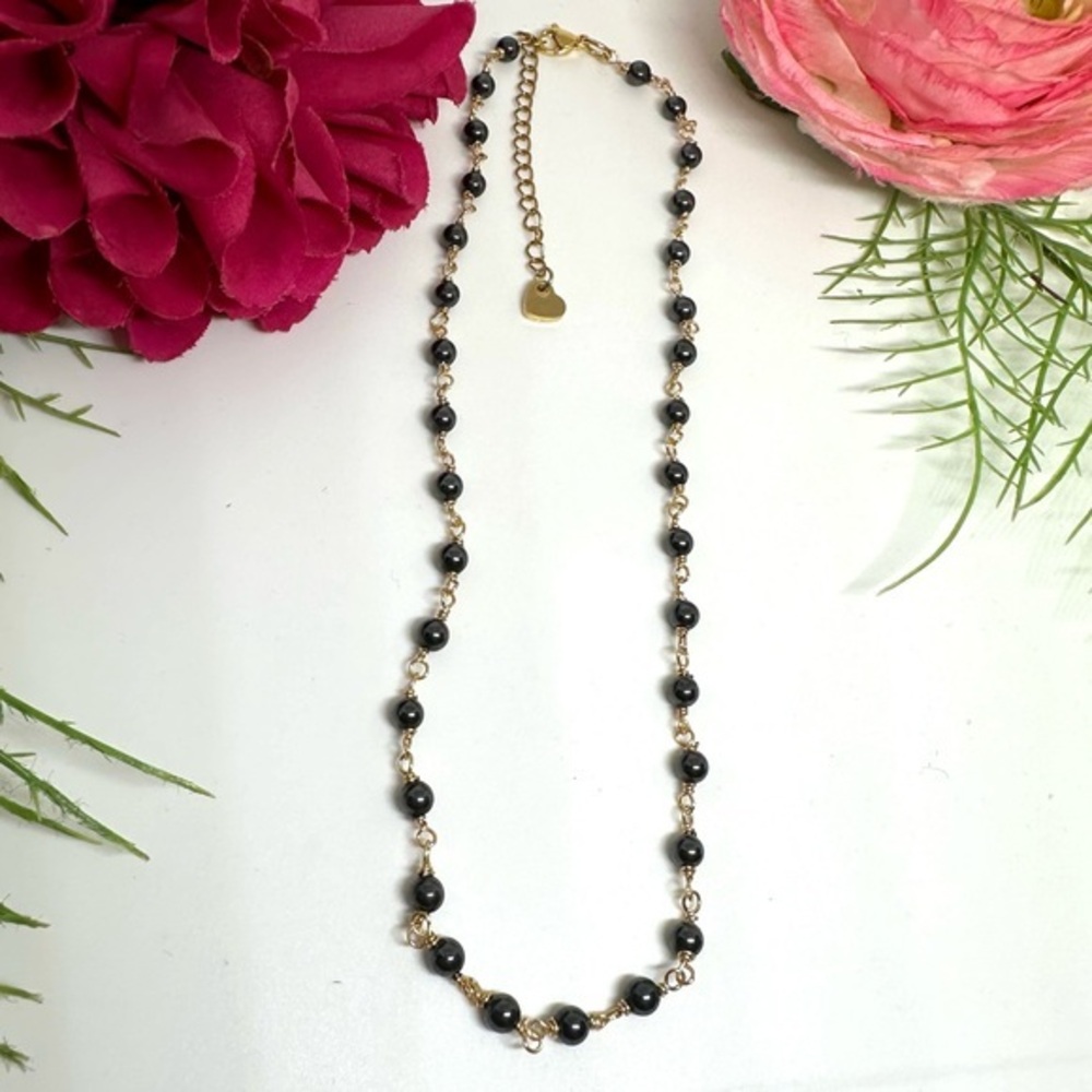 NEW⚜️Hematite Gemstone Beaded Hand Linked Necklace - Picture 1 of 5